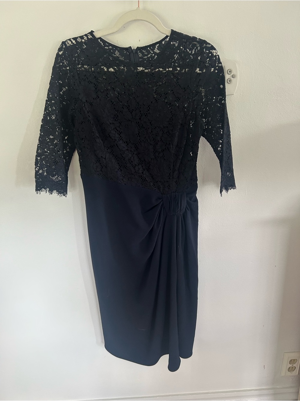 Rickie Freeman for Teri Jon Navy Blue Lace-Top Knee-Length Dress